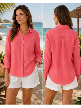 Women's Unbranded Button Down Shirt Medium Pink Linen Blend